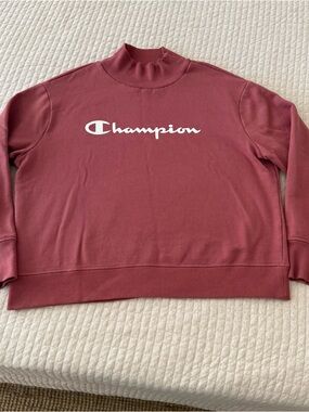 Champion Women's Mock Neck Pullover Sweatshirt - Mauve with White Logo